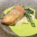 銀座 フレンチ Sublime Premium - 魚料理(天然真鯛 菜花ヴァンブランソース リゾット)