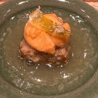 伯雲 - 函館　馬糞雲丹　蕗の薹の胡麻豆腐の揚げ出し　餡掛け　蕗の薹