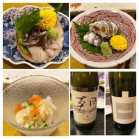 すし処 初音 - 活鳥貝刺身、子持ち蝦蛄、突き出し、日本酒