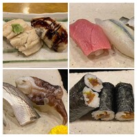 すし処 初音 - 名物煮穴子ペア、長期熟成本鮪中トロ、〆サヨリ、コハダ、茹で鳥貝、干瓢おろし山葵巻き