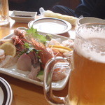 くつろぎ亭ひこべえ  - 刺身盛りと生ビール
