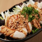 Chicken with sashimi/Takana tartar sauce and egg
