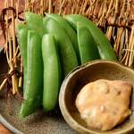 Snap peas with sake-kasu mayonnaise