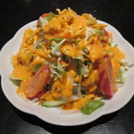 チャミヤラキッチン - ('14/02）インディアンサラダ改（値段不明）インディアンサラダにかかっているグリーンチリを除外してもらい、自分で個別取り分け後にチリを好みの量かけました。