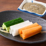 Vegetable sticks with homemade dried sardine mayonnaise