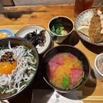 橋の湯食堂 - 釜揚げしらす丼定食とアジフライ