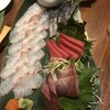 Tsuriya Do Madume - 【お造り】 ・真鯛の薄造り～すだちポン酢 ・本日の地魚入り刺身３点盛り合わせ