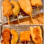 Kushikatsu Tanaka - 串カツアラカルト(ソース、ポン酢、醤油などをかけて食べた)