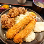 Sake Sakana Omata - エビフライ鶏唐揚げ定食　1,100円