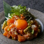 Yukhoe style with salmon and avocado