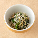 Parmigiano Reggiano and spinach with sesame seeds