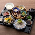 Ehime Prefecture sea bream thin sashimi and tempura set meal
