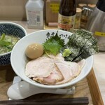 Nibo Shitsuke Mem Miyamoto - 【限定】特製冷やし煮干し・鯖・鰹つけ麺昆布水version（塩）¥1600、瓶ビール（小）¥300