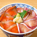 Salmon and yellowtail pickled rice bowl