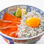 Whitebait and salmon rice bowl