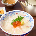 Sea bream rice bowl with sesame tea