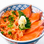 Salmon green onion toro bowl