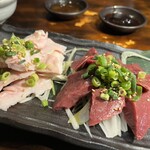 炭火焼肉 ホルモン にく式 - ハツ刺し　ガツ刺し