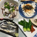 一月家 - 酒蒸し　長芋短冊　イワシの酢漬け？　もろきゅう