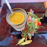 リストランテ アマルフィイ - 赤海老のラブラーチェと新玉葱のパンナコッタ