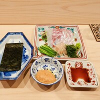 はらまさ - のり、鮟肝、ねぎと鯛のお造り