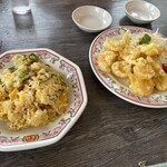 餃子の王将 長久手店 - 炒飯と海老の天ぷら
