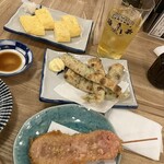 Taishuusushisakaba jinbeetarou - 酒場の卵焼き、ちくわ磯部天、紅生姜の串カツ、J.J