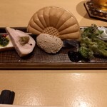 焼き鳥 茂 東桜 - 前菜(自家製鶏ハム、レバーパテ、たらの芽天ぷら)