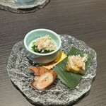 博多 かに福 - 小松菜のお浸しかに身ほぐし　タコの柔らか煮　もずくかに身ほぐし