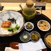 MABUSHIYA - 料理写真:西尾抹茶だし茶漬け炙り明太子と高菜(690円)と御膳セット(おばんざい2品と漬物セット)(130円)