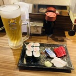 回転寿司 ぱさーる - 晩酌セット　飲み物二杯と、巻き物と刺身3品