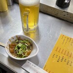 まつい - どて焼き、生ビール