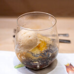 うを徳 - 2024.4 水菓子（丹波大納言小豆、愛媛産黄金柑、熊本産大将季ゼリー、福岡産あまおうアイスクリーム）