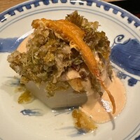 御幸町 田がわ - 蕪　ゴマだれ　蕗の薹　ナマコの卵巣