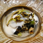 銀座おかもと - 鮑とごぼう　白子餡かけ