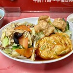 マルシン飯店 - 中華定食B（野菜炒め、カニ玉、唐揚げ）¥1200