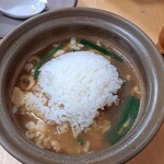 Nabe Yaki Ramen Chiaki - 残したスープにご飯を投入する。これ等をよく混ぜて……