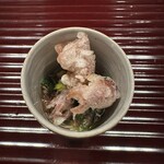 多仁本 - 蛍烏賊の葛素麺。揚げた蛍烏賊がのります。葛素麺は初めていただきました。独特の食感。