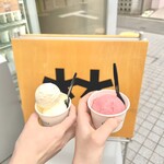 HiO ICE CREAM Atelier 自由が丘 - 左:上レモン、下バニラ 右:ストロベリー