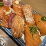 Sushi Sakaba Sashisu - サーモン3種盛り&炙り3種盛り