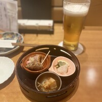 梅田 鮨割烹のの - 突き出しの三種もり