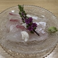 鮨　まつ本 - 鯛の刺身(裏ごし白子のせ)(鯛は明石)