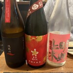 金町製麺 - お好きな日本酒のみ比べセット　1,000円（浅間山(純米大辛口)、会津龍が沢(純米吟醸超辛口)、明鏡止水(純米吟醸生))