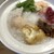 鼎一 - 料理写真:海鮮粥(油条、海老団子、イカ、水菜、海老、搾菜梅肉和え、赤ネギ炒め)を温めながらいただきました。