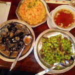 麗郷 - えび入りやきめし・シジミ・枝豆とタカ菜炒め