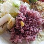 キッチン ブルー グローブ - 黒米はモチモチ、お新香、サラダと共に