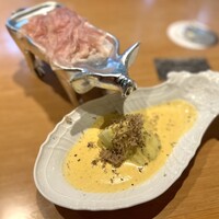 クッチーナ - 熊本産　赤茄子のカルボナーラ
                    フランスバイヨンヌ産18ヶ月熟成プロシュート