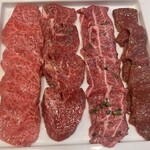 焼肉あきら漸 - 上ロース(芯々)、サガリ、ツラミ青唐辛子焼き、ハツのスタミナ焼き