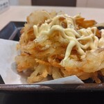 ゆで太郎 - クーポンで野菜かき揚げ130円が無料、マヨネーズ＆ソース、横(2024.3.31)