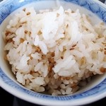 ふくふく庵 - カレー蕎麦のおとも。蕎麦の実ごはん（１４年２月）
